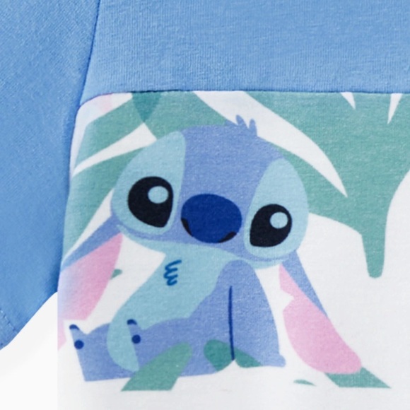 Disney Men Stitch Floral Plant Print Blue and White Men T-Shirts - Picture 7 of 11